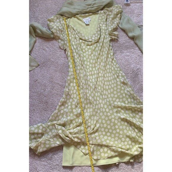 90s Vintage 100% Silk Polka Dot Dress Pastel Green Sheer Papell Boutique Petite - Picture 16 of 16